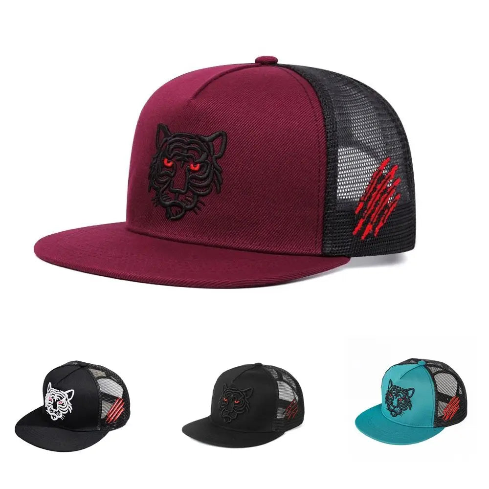 Tiger Embroidery Mesh Breathable Snapback Cap