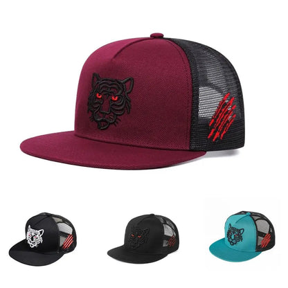 Tiger Embroidery Mesh Breathable Snapback Cap