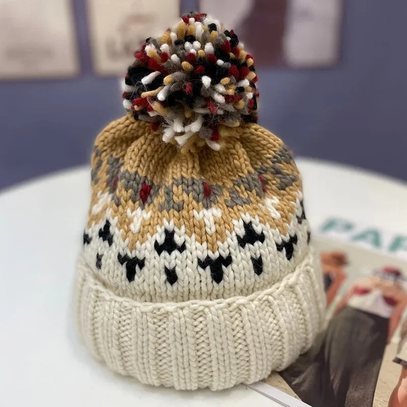 Cute Embroidered Pompom Winter Knit Bucket Hat