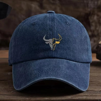 Washed Cotton Bull Head Printed Adjustable Baseball Cap