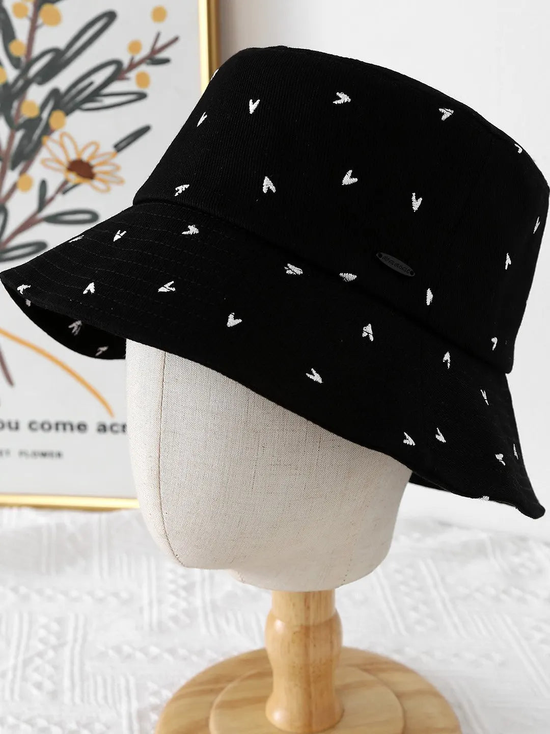 Heart Pattern Foldable Spring Autumn Bucket Hat for Women