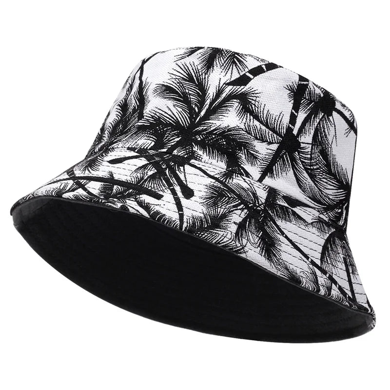 Men Women coconut tree Bucket Hat Cotton Printing Hip Hop