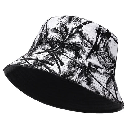 Men Women coconut tree Bucket Hat Cotton Printing Hip Hop