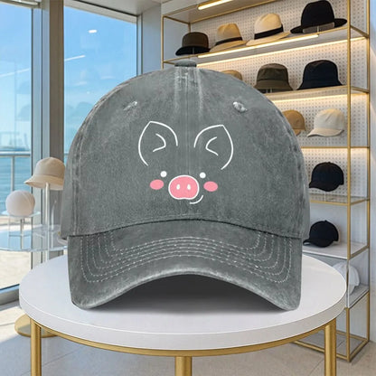 Cute Pig Face Distressed Denim Baseball Cap