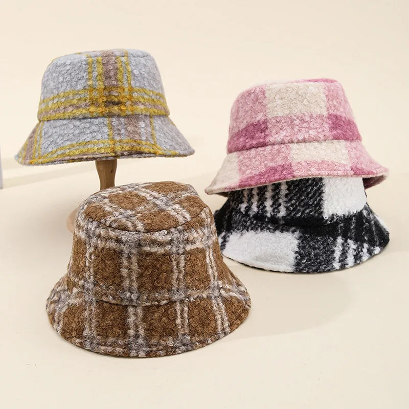 Plaid Vintage Warm Autumn Winter Foldable Bucket Hat