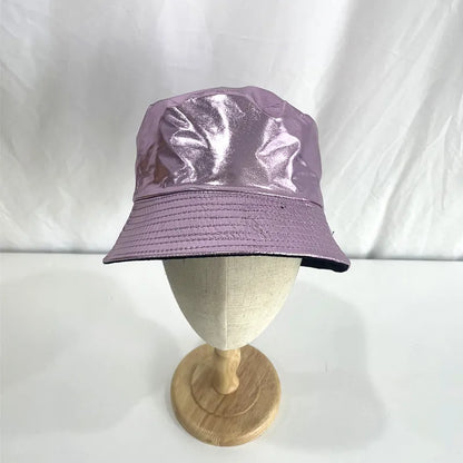 Laser Color Reversible Leather Bucket Hat Men Women
