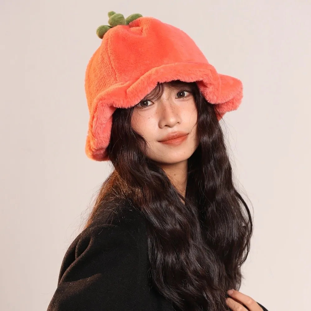 Cute Tomato Plush Winter Bucket Hat