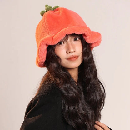 Cute Tomato Plush Winter Bucket Hat