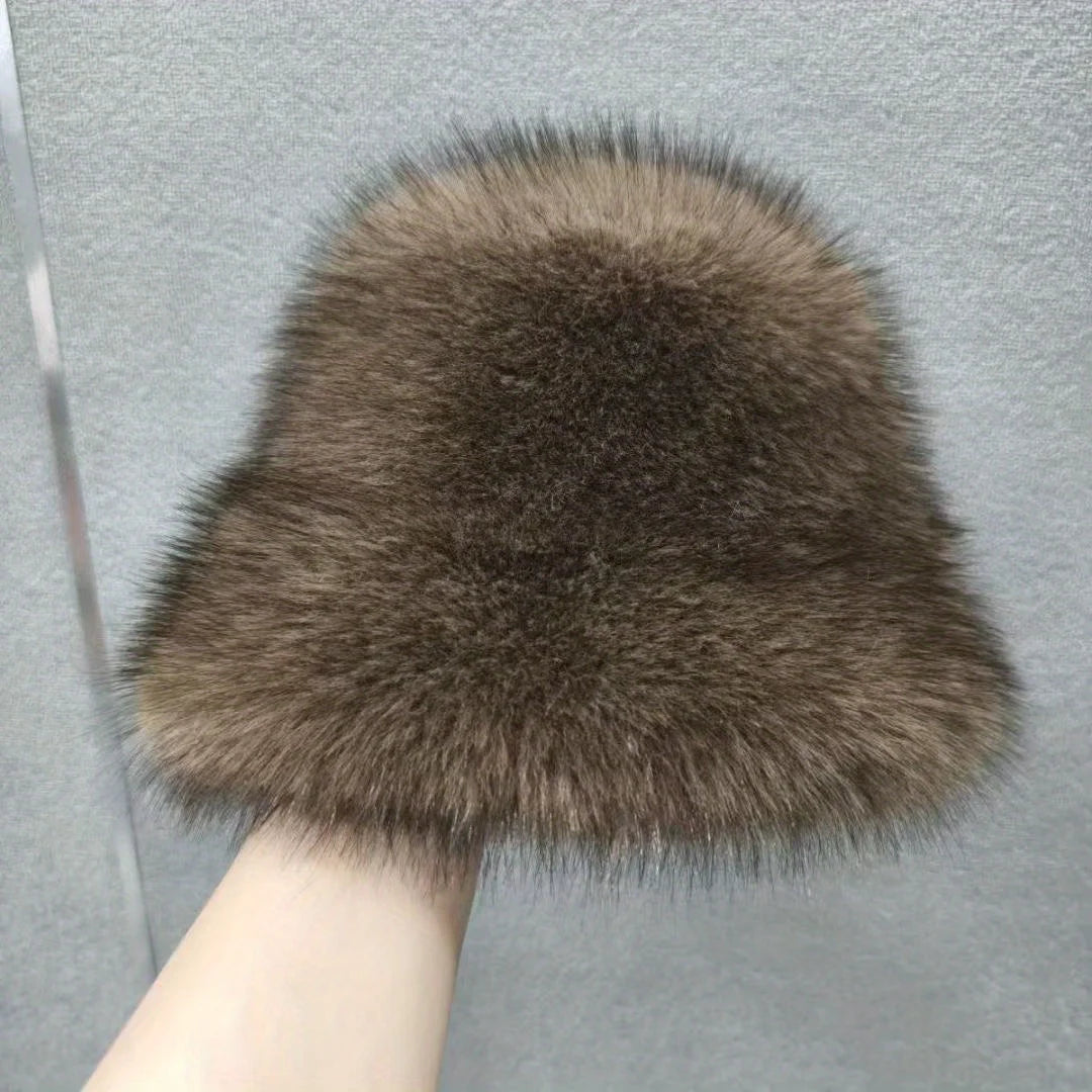 Luxury Faux Fur Winter Bucket Hat Women