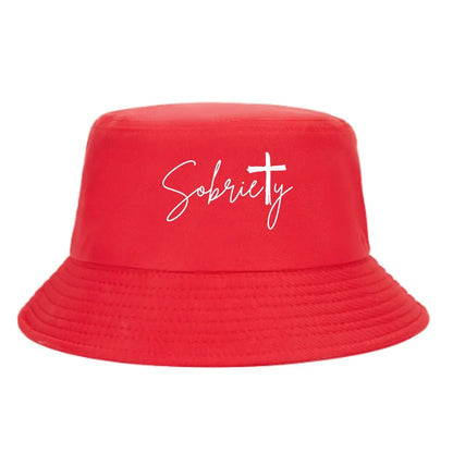 Sobriety Cross Faith Recovery Text Winter Bucket Hat