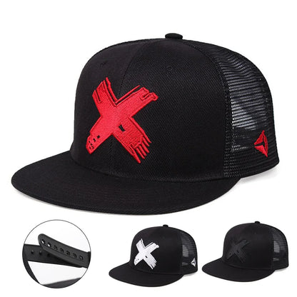 Mesh X Letter 3D Embroidered Snapback Cap