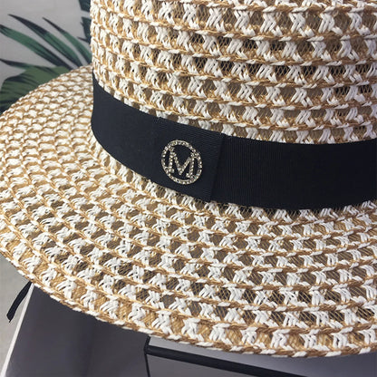 French Vintage Rhinestone Straw Bucket Hat