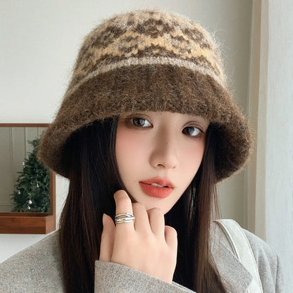 Winter Warm Wool Knitted Retro Women Bucket Hat