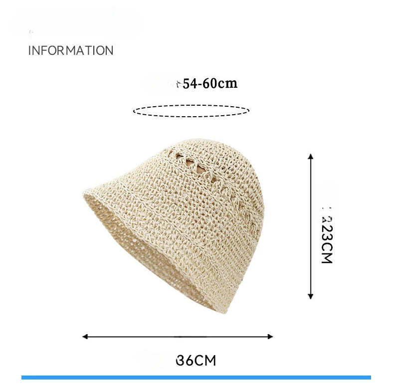 Japanese Korean Straw Woven Summer Bucket Hat