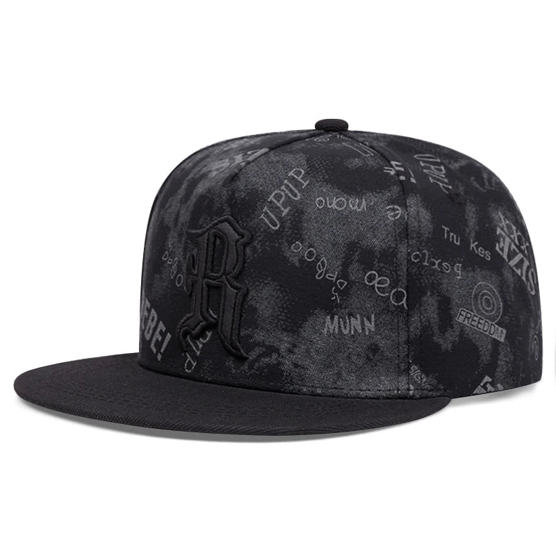 R Embroidered Streetwear Flat Brim Hip Hop Cap Unisex