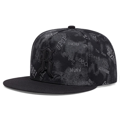 R Embroidered Streetwear Flat Brim Hip Hop Cap Unisex