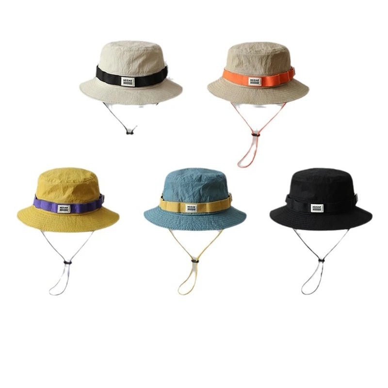 Japanese Color Block Wide Brim Bucket Hat