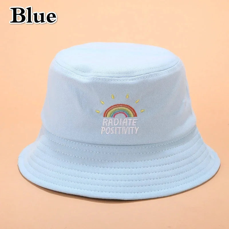 New Unisex Foldable Embroidered Bucket Hat Rainbow Print