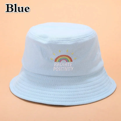 New Unisex Foldable Embroidered Bucket Hat Rainbow Print