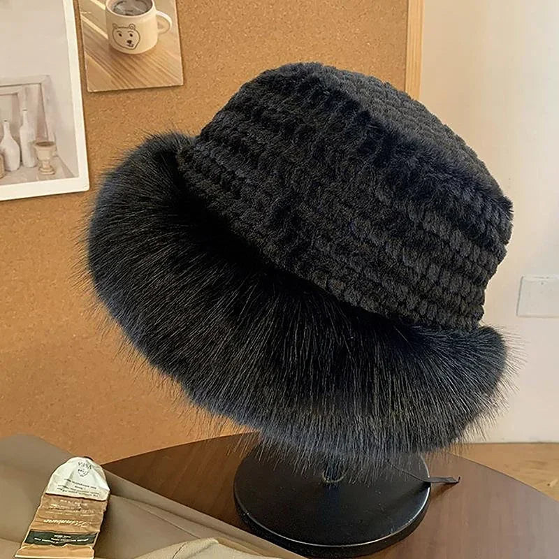Mongolian Plush Fur Winter Bucket Hat