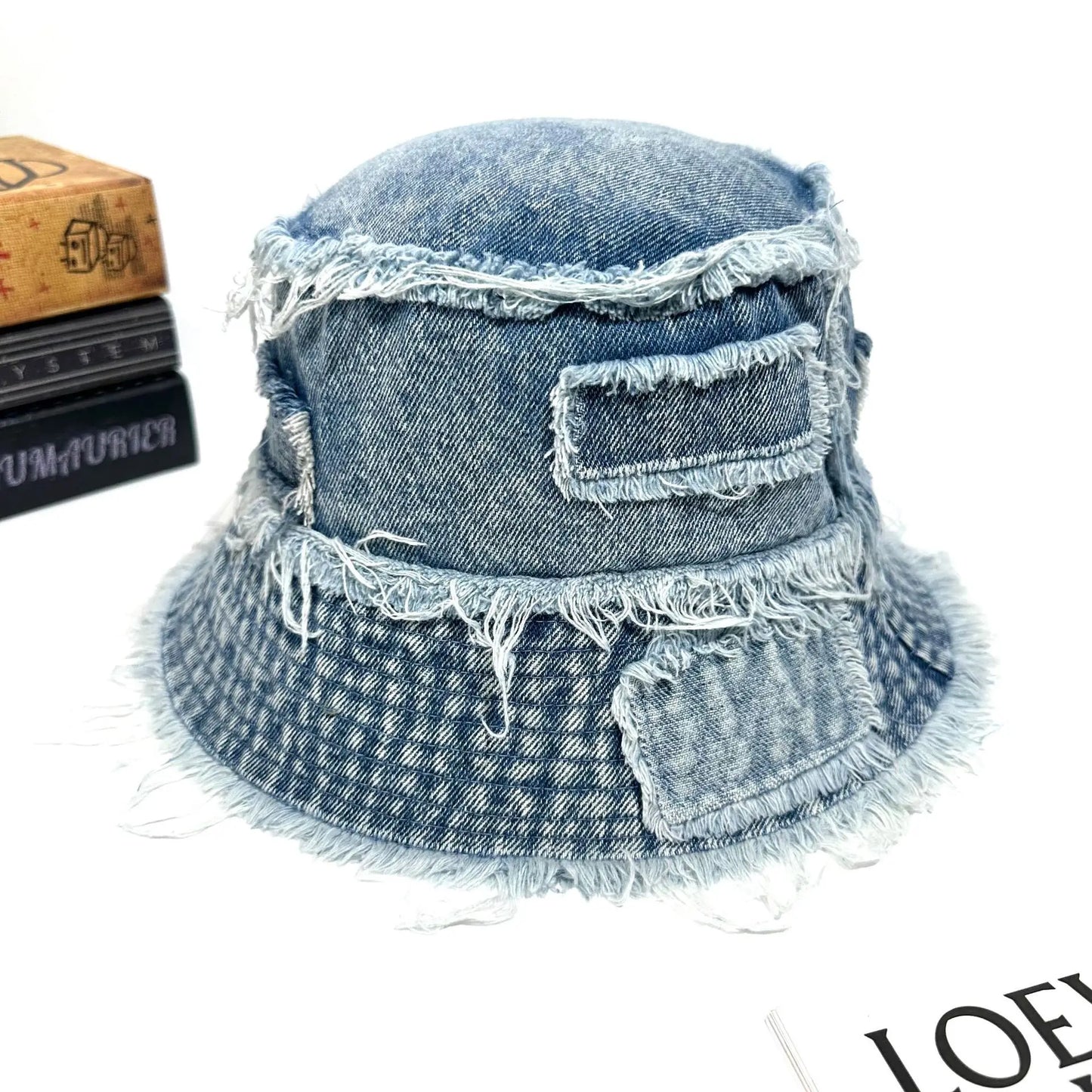 Korean Washed Denim Tassel Brim Bucket Hat