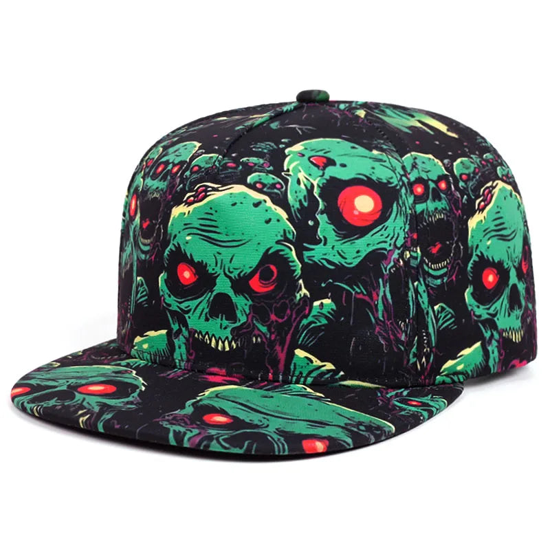 Skeleton Print Flat Brim Hat