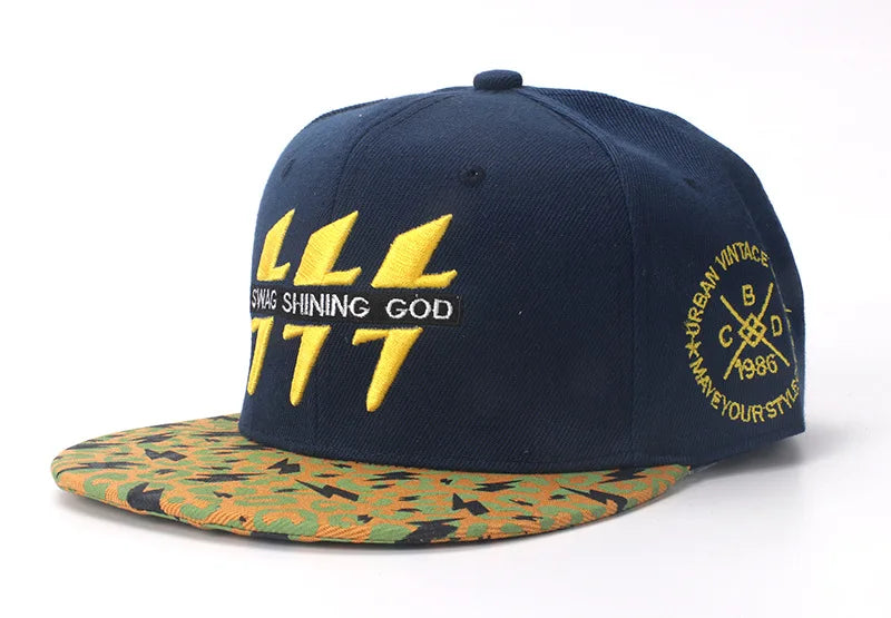Embroidered Lightning Cotton Hip Hop Snapback Cap