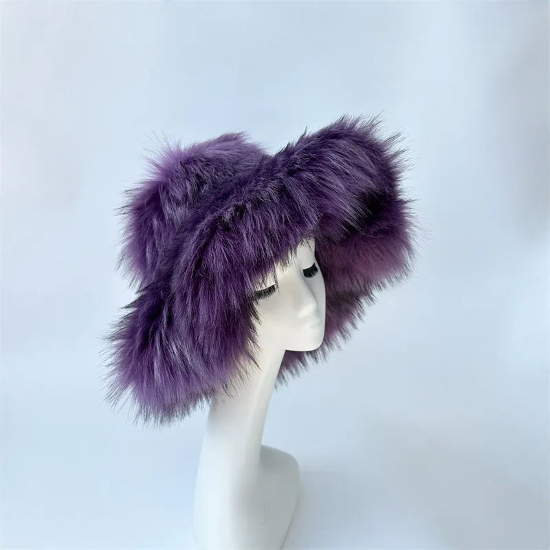 Fluffy Faux Fur Y2K Winter Bucket Hat