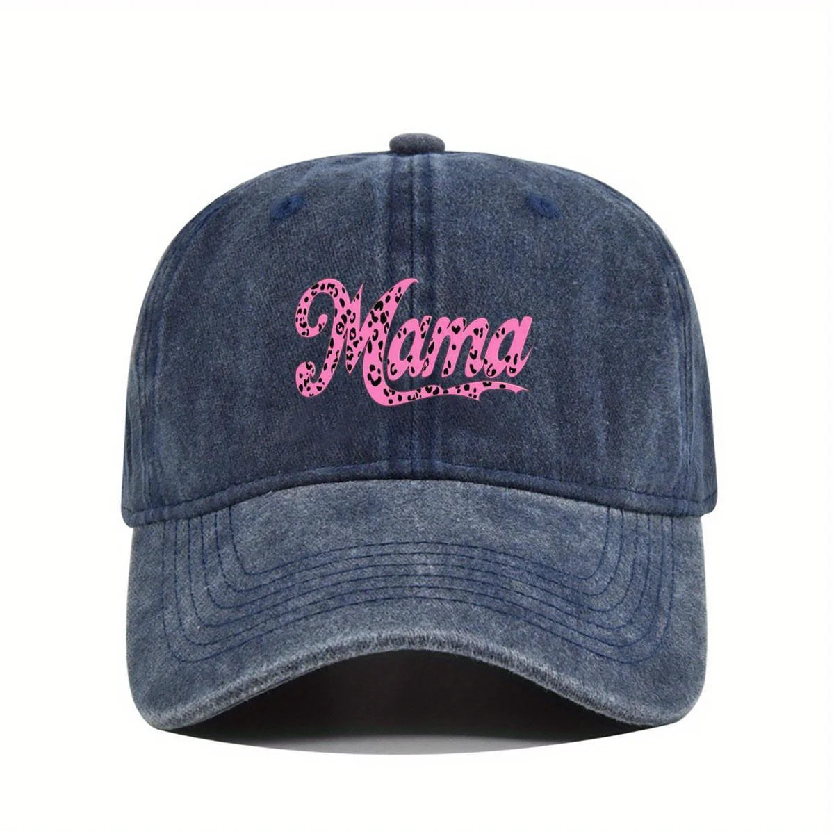 Leopard Print Mama Distressed Cotton Baseball Cap