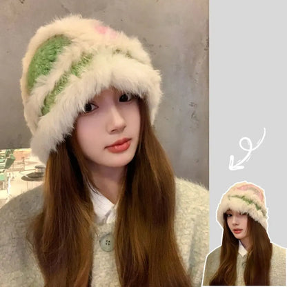 Korean Style Casual Fuzzy Winter Bucket Hat