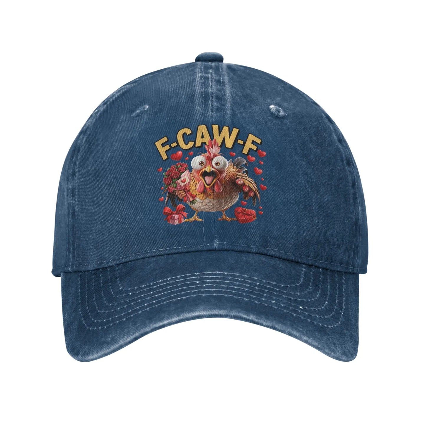 Funny Chicken Valentine Distressed Denim Baseball Cap