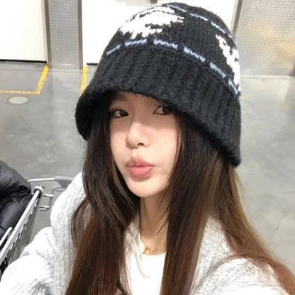 Korean Retro Jacquard Wool Bucket Hat