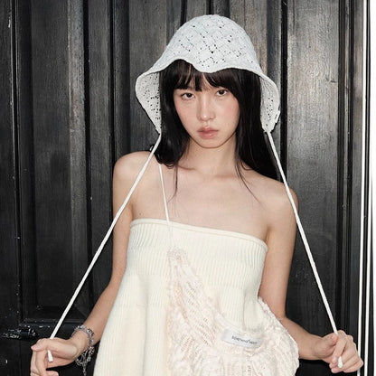 Korean Style Lace Up Breathable Women Bucket Hat