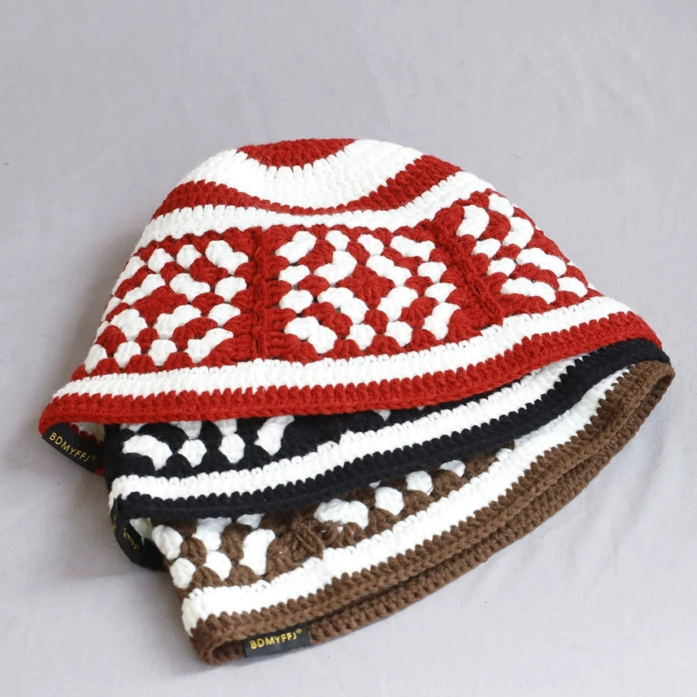 Ethnic Crochet Hollow Two Tone Bucket Hat