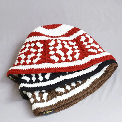 Ethnic Crochet Hollow Two Tone Bucket Hat