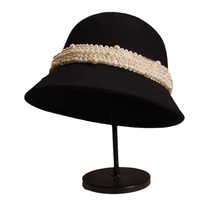 French Retro Pearl Elegant Winter Bucket Hat