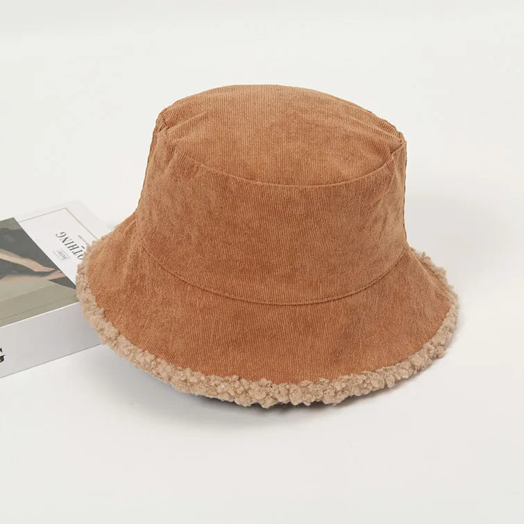 Double Sided Corduroy Plush Bucket Hat