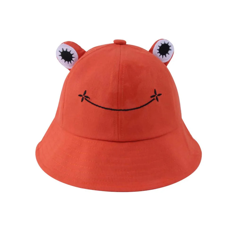 Cute Frog Embroidery Cotton Bucket Hat