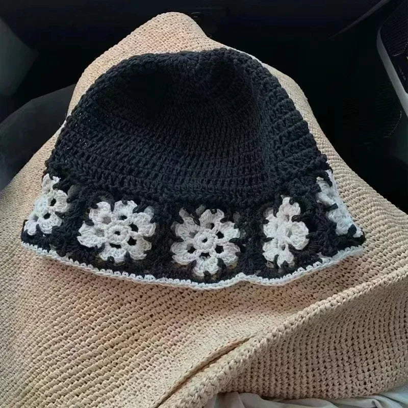 Knitted Floral Crochet Outdoor Travel Women Bucket Hat