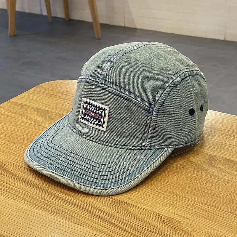 Vintage Denim Flat Brim Baseball Cap Unisex Snapback