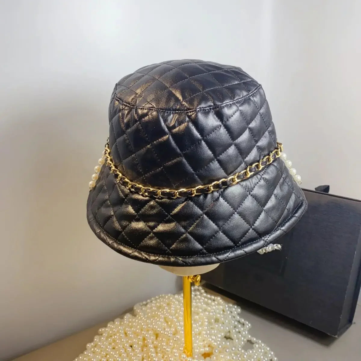 Children PU Leather Quilted Fisherman Hat