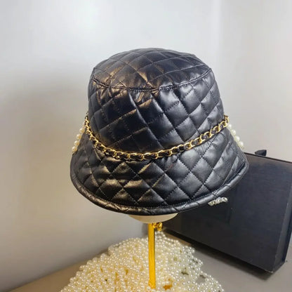 Children PU Leather Quilted Fisherman Hat