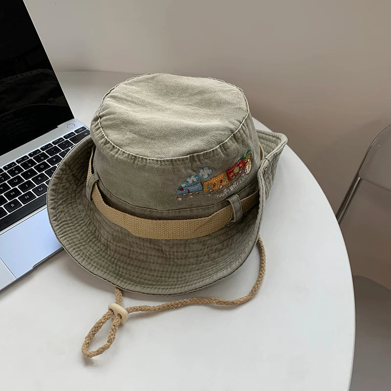 Vintage Outdoor Sun Protection Bucket Hat