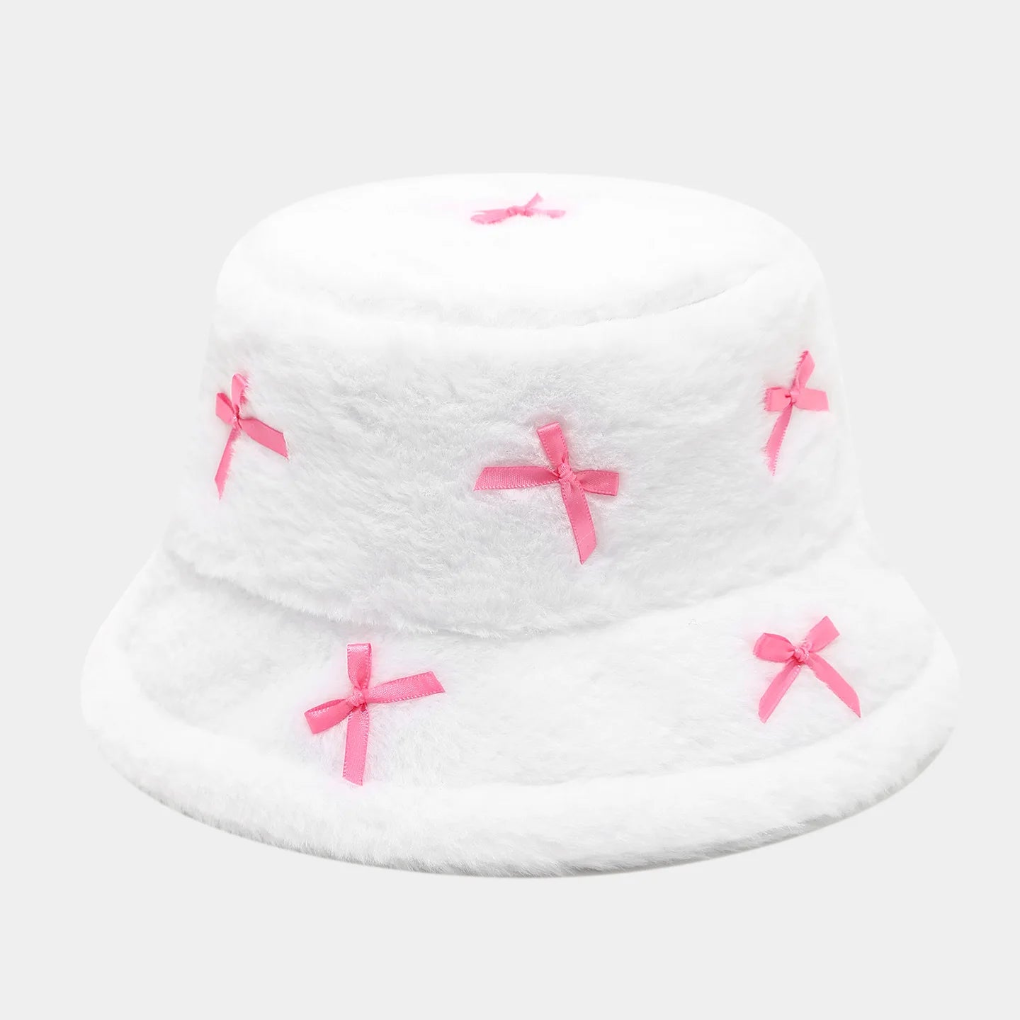 Literary Artistic Girlish Bow Plush Bucket Hat