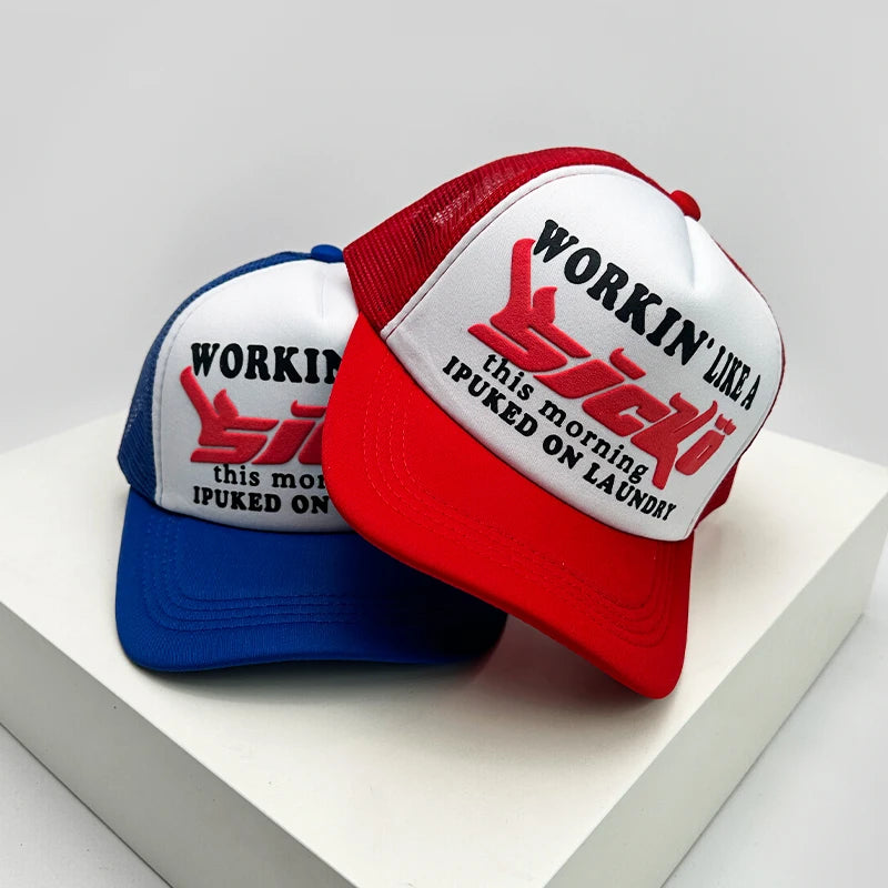 American Anime Letter Half Mesh Baseball Cap