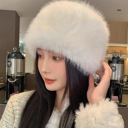 Mongolian Plush Winter Bucket Hat Women Ear Protection Warm Cap