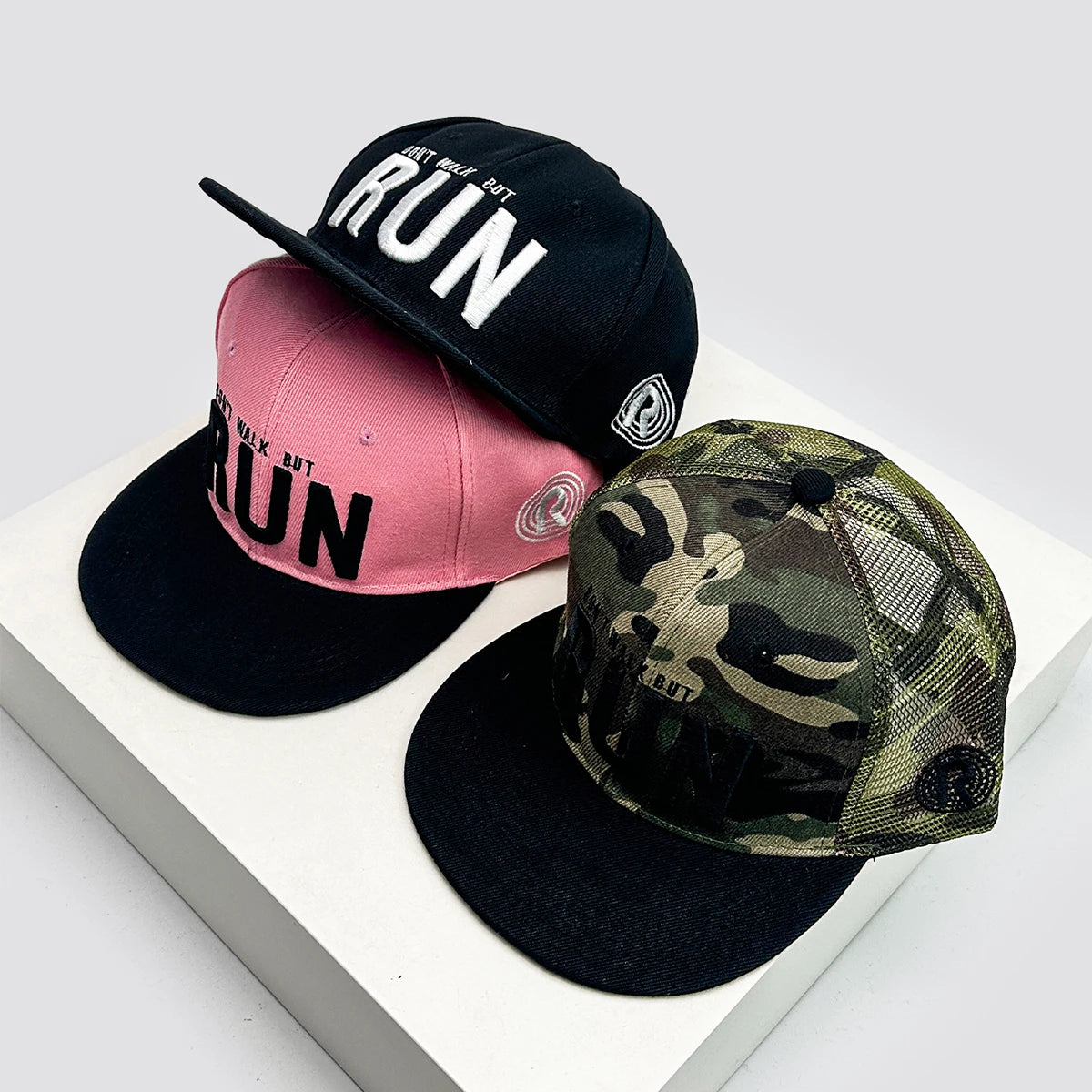 RUN Letter Color Block Snapback Cap