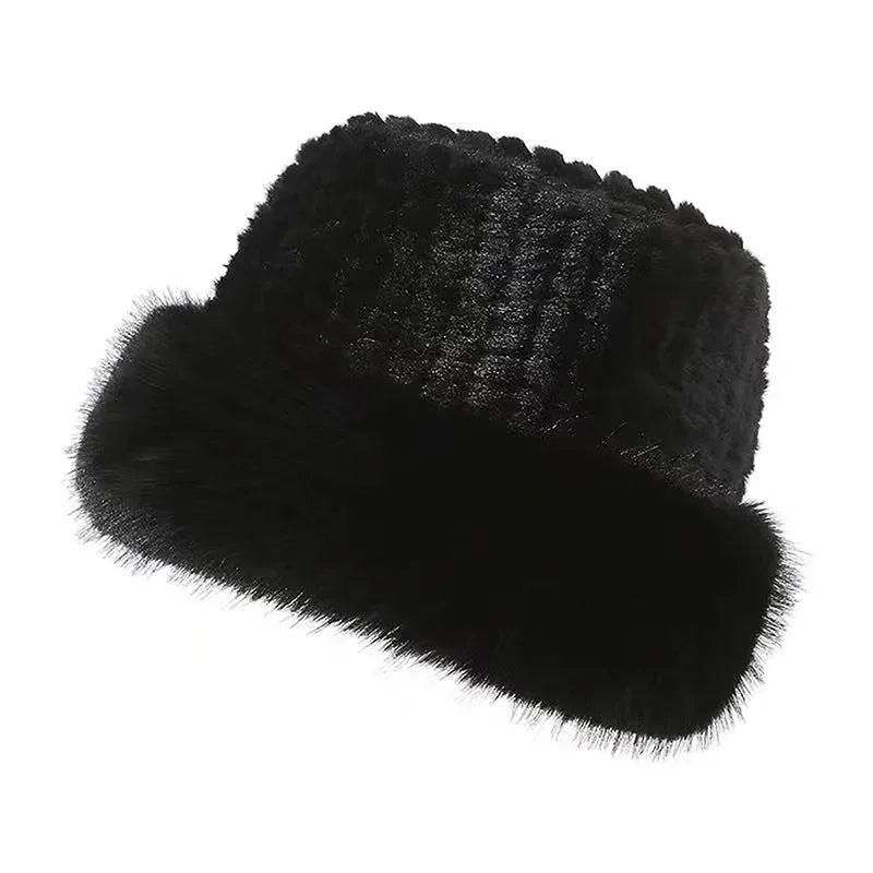 Mongolian Plush Fur Winter Bucket Hat