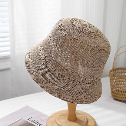 Spring Summer Hat Women Hollow Breathable Knitted Bucket Hat