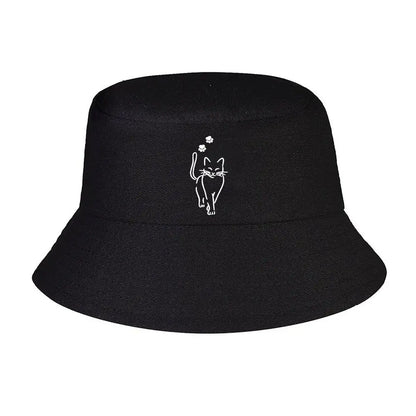 Cat Silhouette Graphic Minimalist Design Casual Bucket Hat
